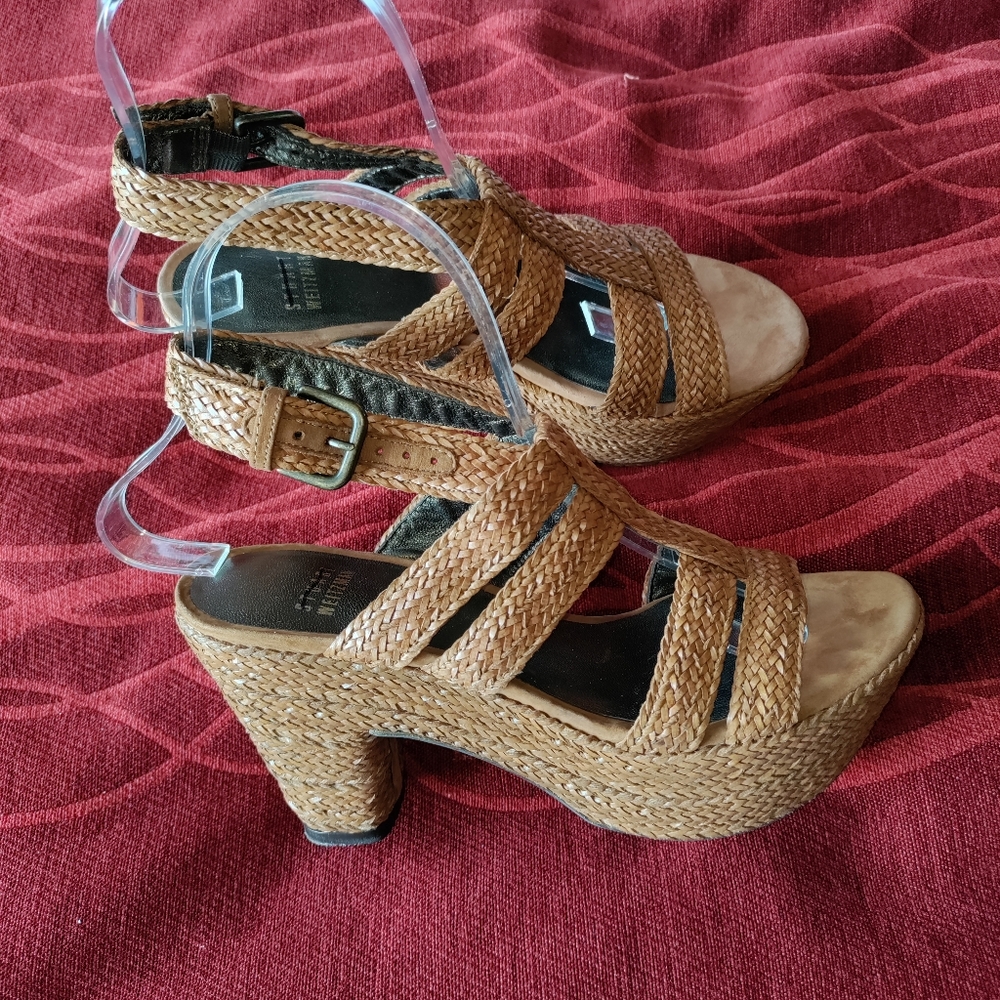 Stuart Weitzman Tan Woven Sandals